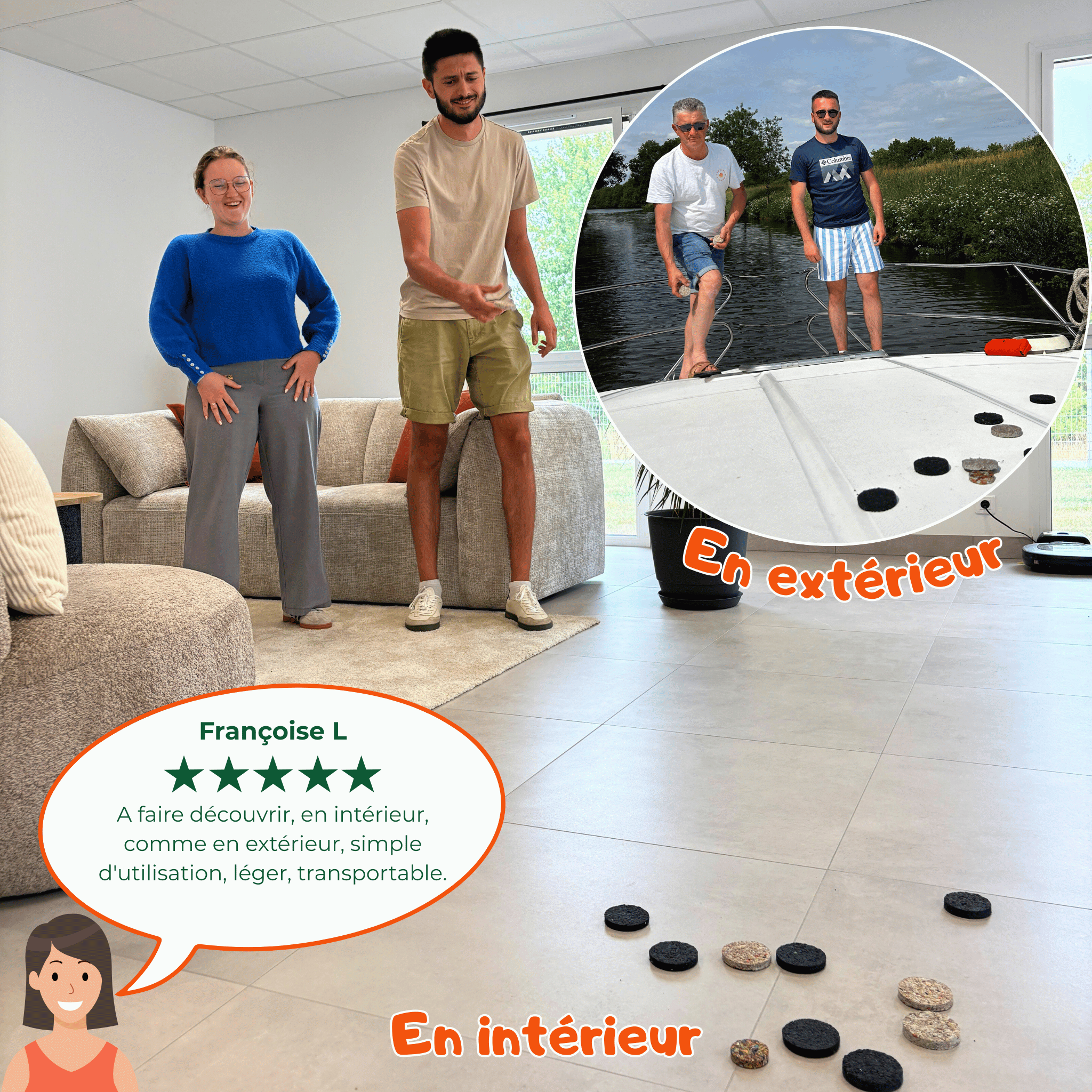 Jeu d’adresse familial KOOJJI – coffret de 12 palets en cuir coloris croco pour jouer en famille