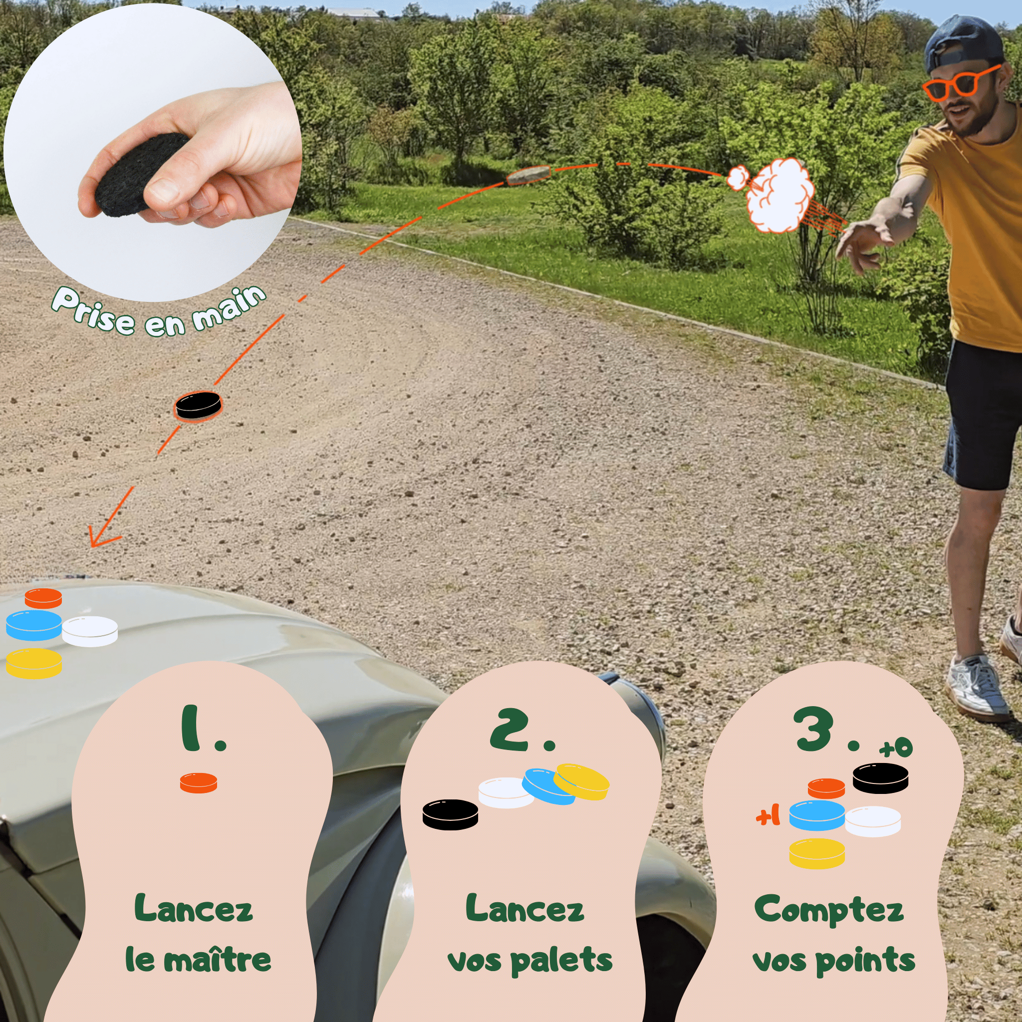 Jeu d’adresse familial KOOJJI – coffret de 16 palets en cuir pour jouer en famille