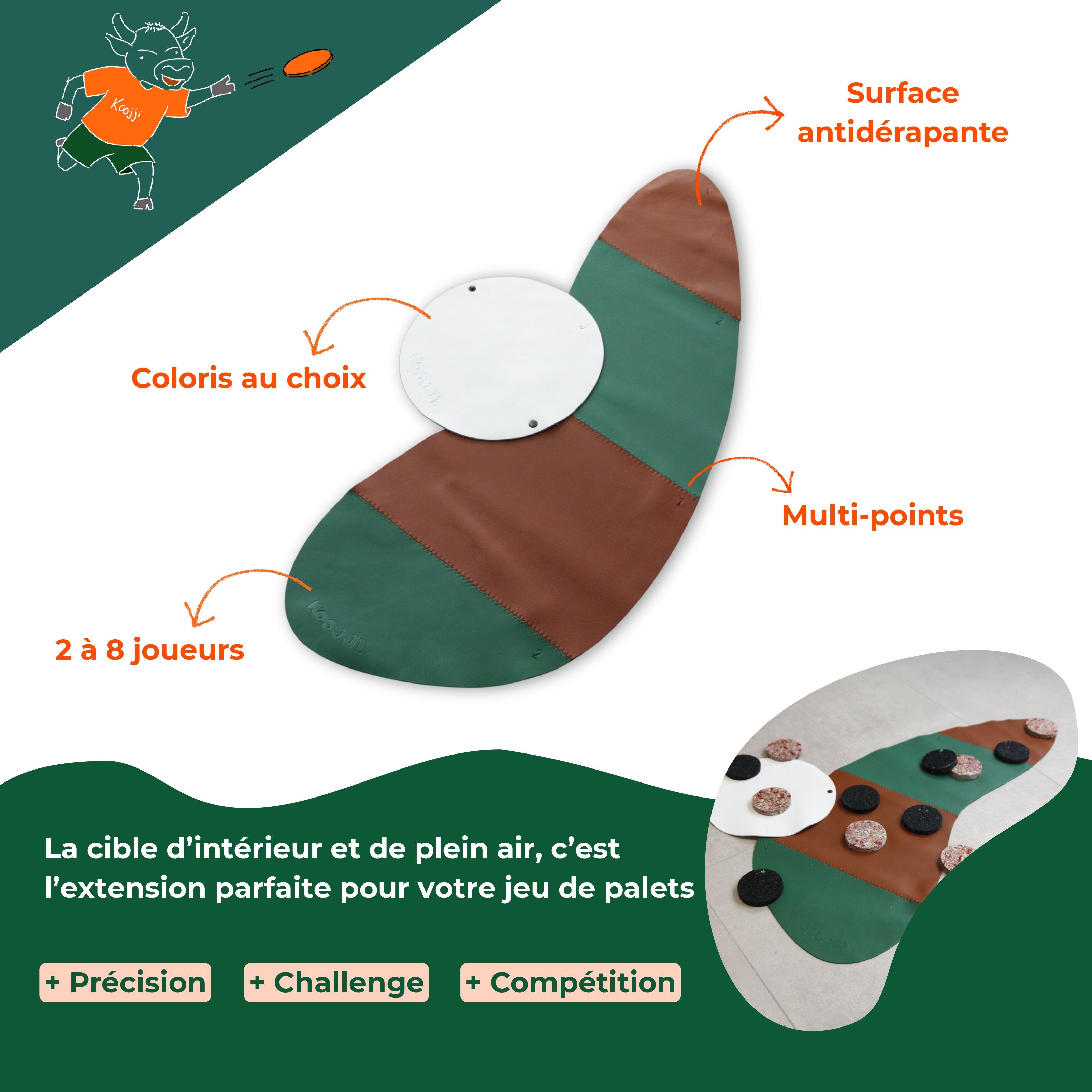 Cible en cuir pour jeu de palets - zones de points multiples