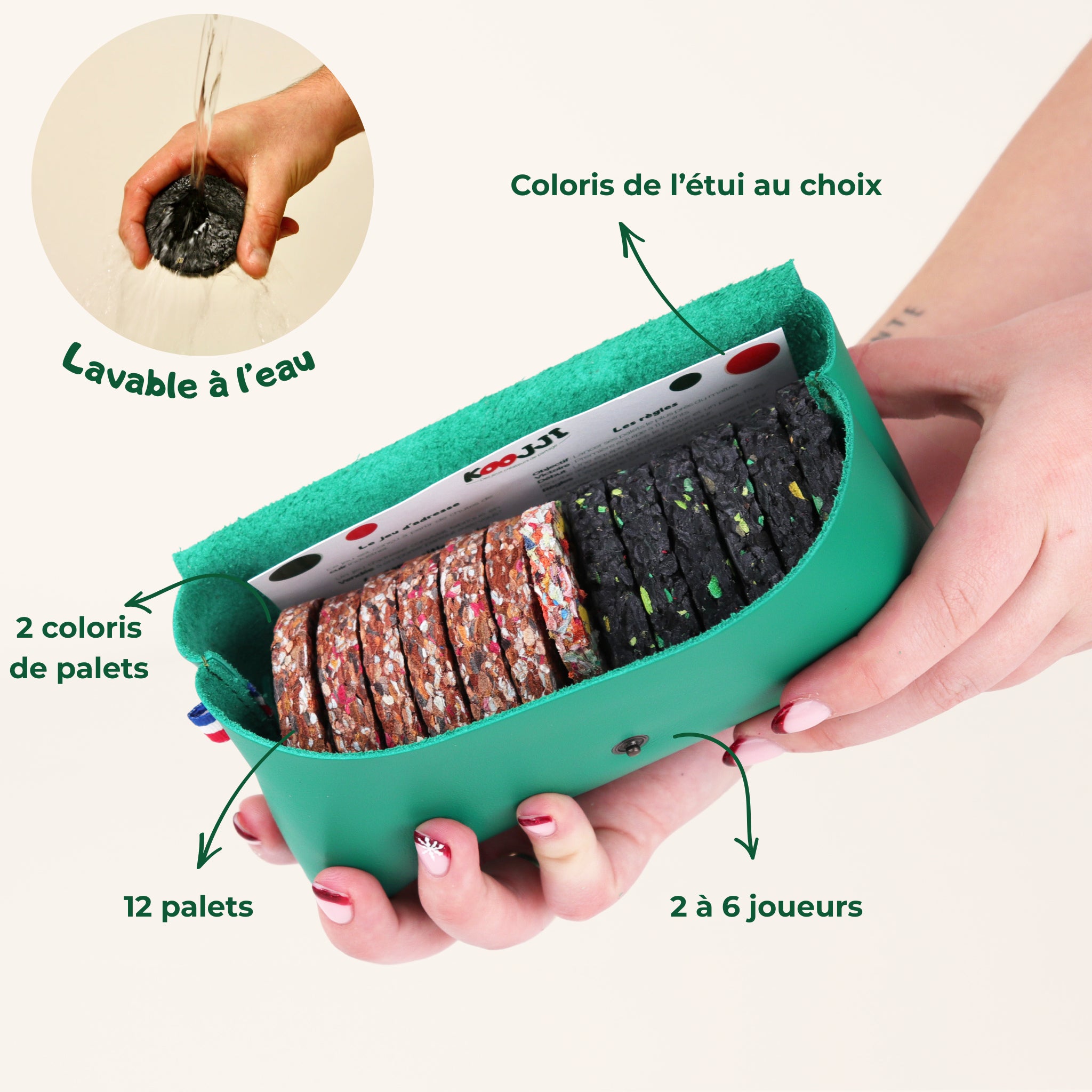 Jeu d’adresse familial KOOJJI – coffret de 12 palets en cuir coloris croco pour jouer en famille