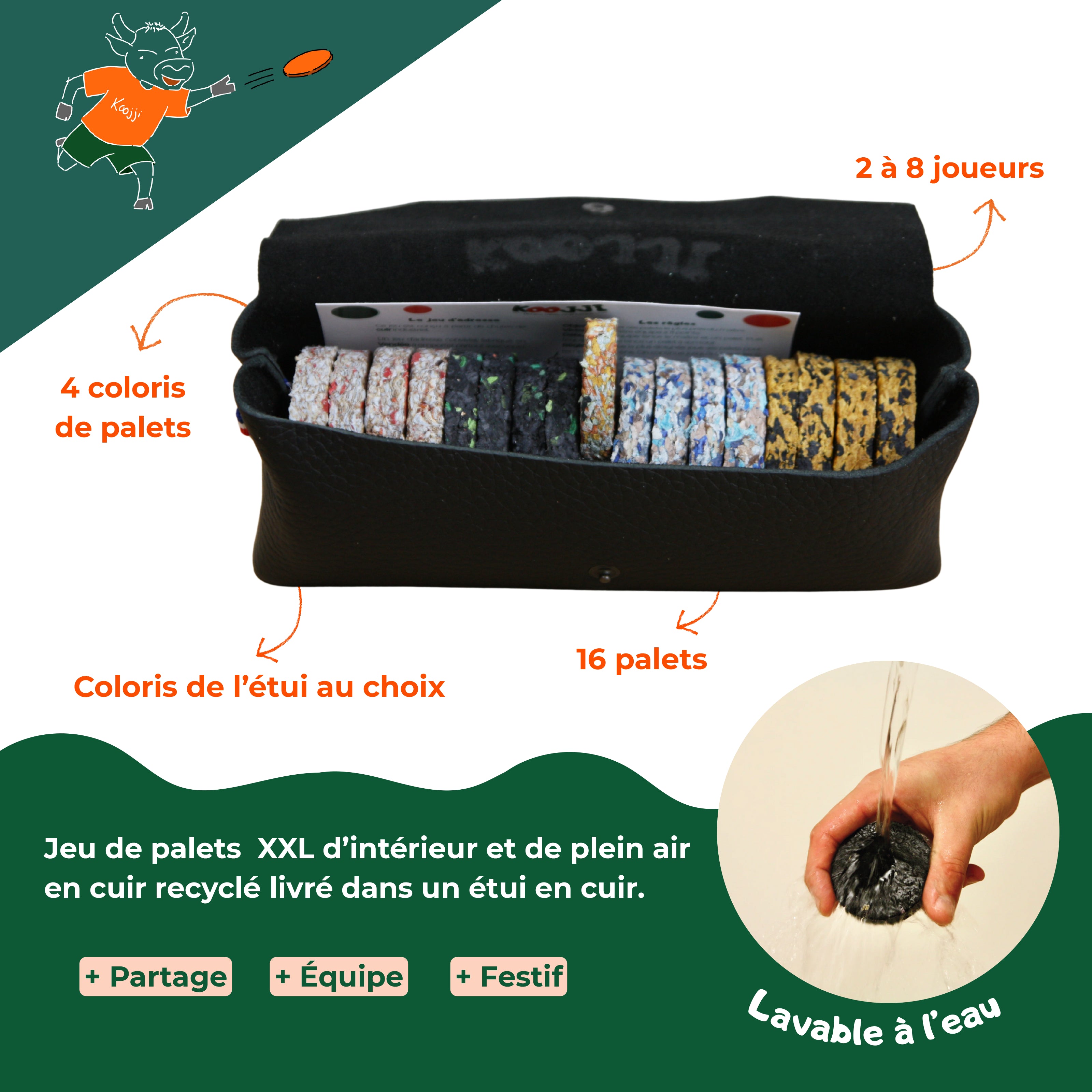 Jeu de palets XXL d'intérieur et de plein air en cuir