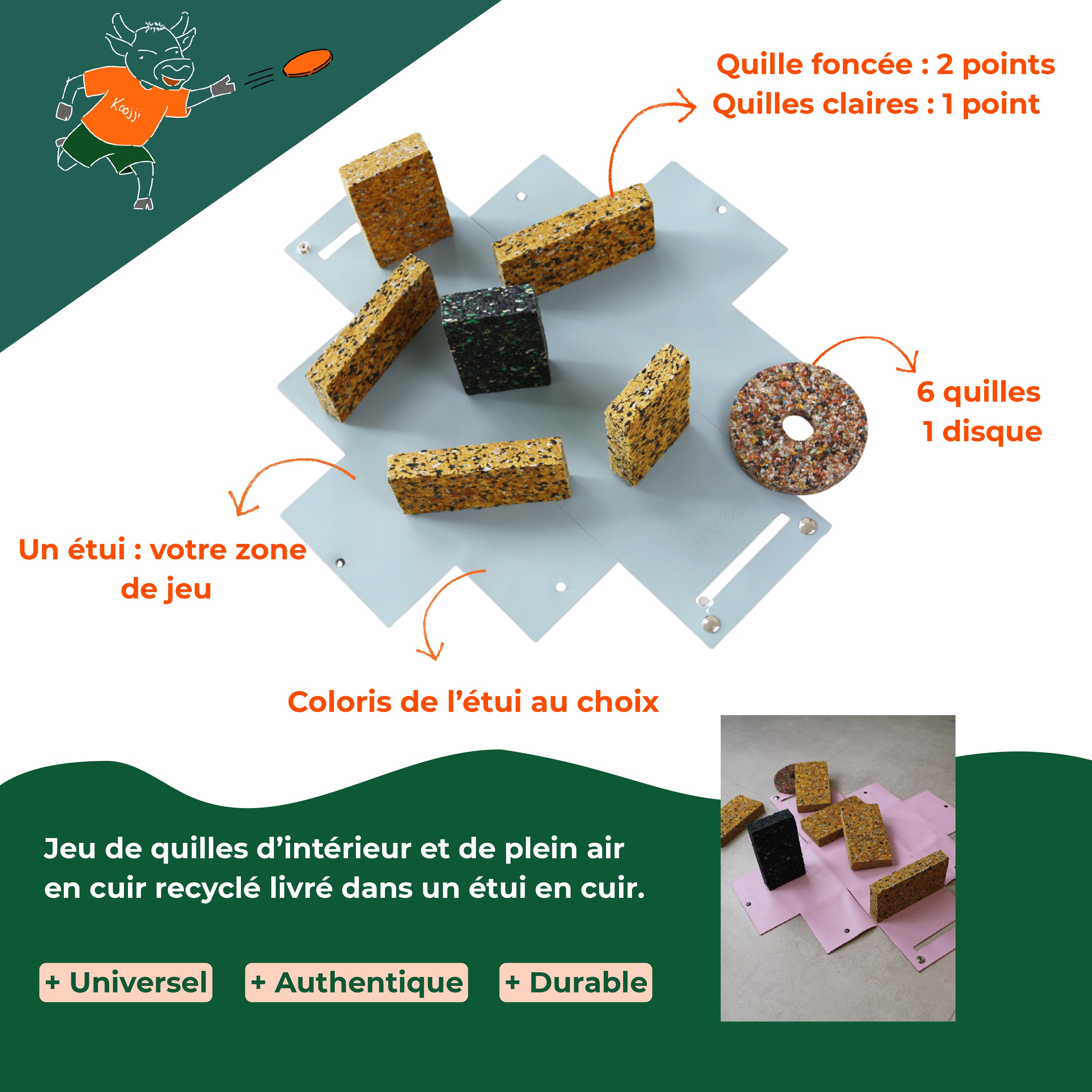 Jeu de quilles d'intérieur et de plein air en cuir