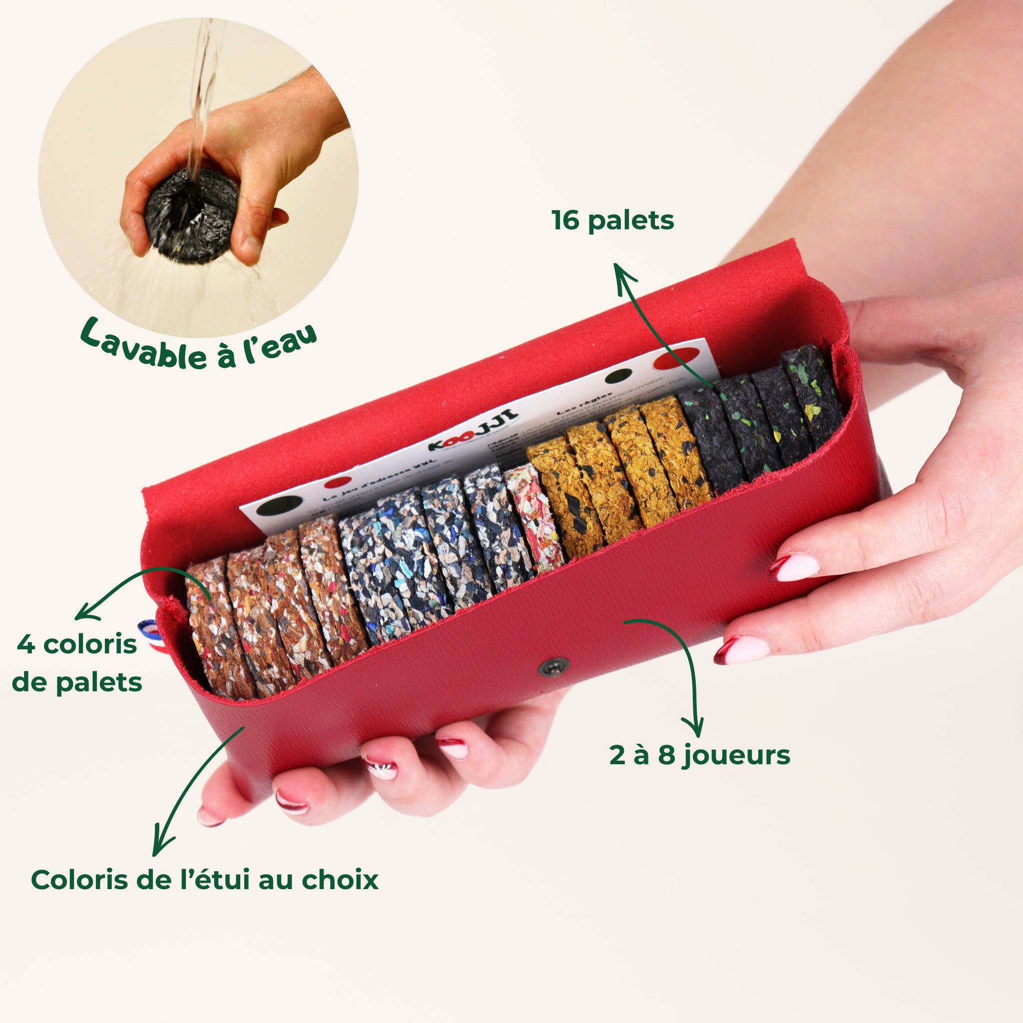 Jeu d’adresse familial KOOJJI – coffret de 16 palets en cuir pour jouer en famille