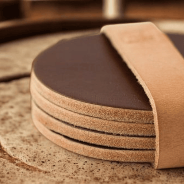 sous-verres en cuir recyclé fabriqués en France, option cadeau entreprise