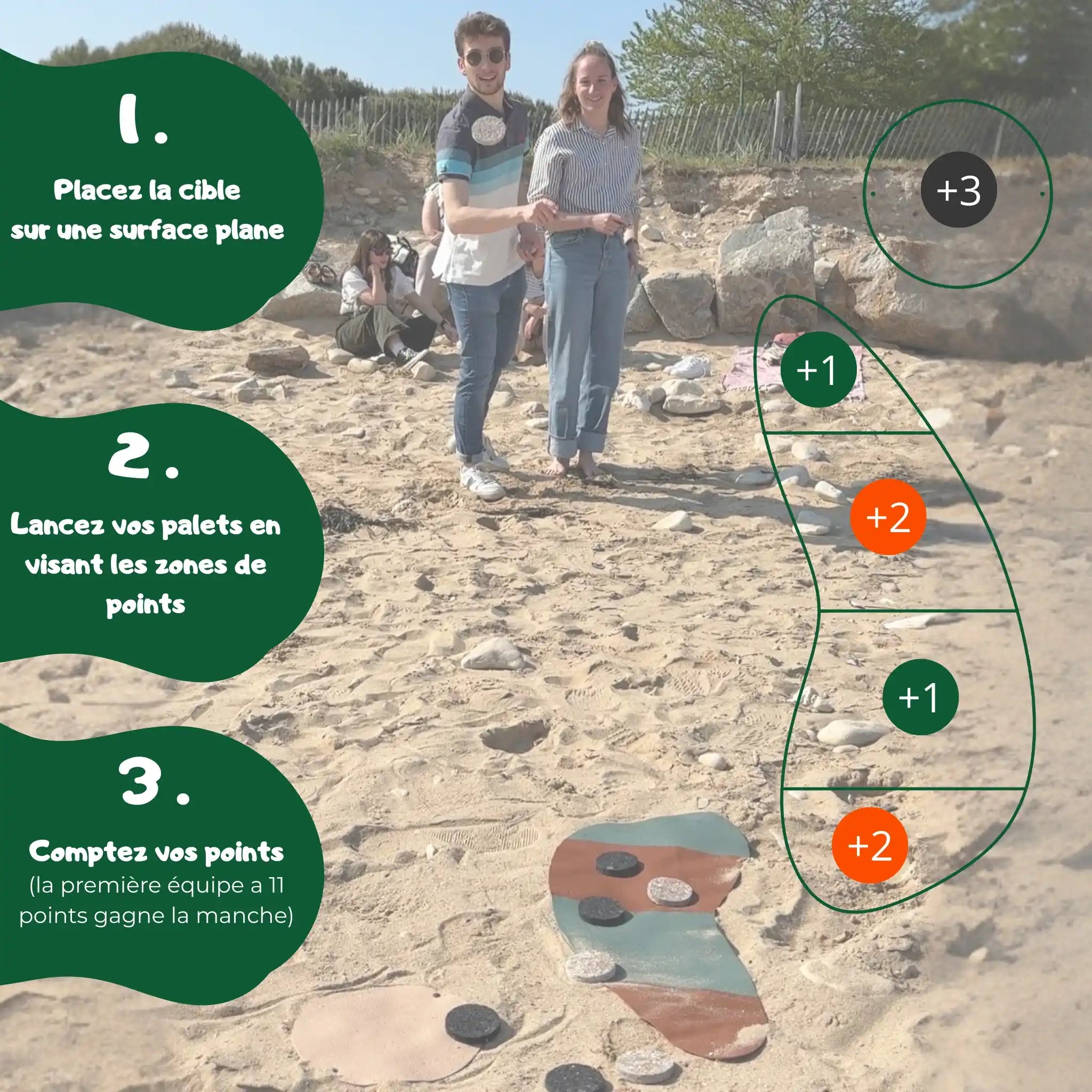 Pack duo KOOJJI, jeu d’adresse familial avec un jeu de palets et une cible pour jouer à en équipe